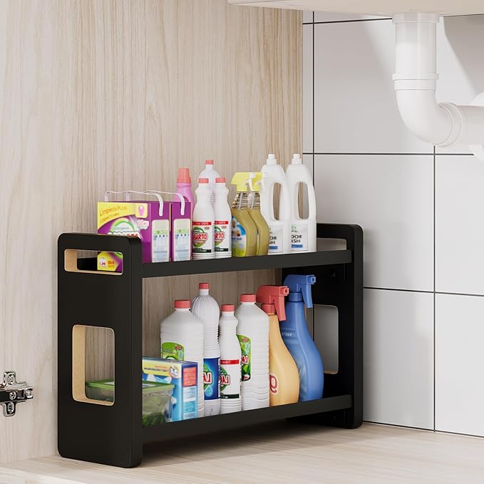 Bathroom Counter Organizer,Bathroom Counter Shelf,Bathroom Organizers,Under Sink Organizer,Cologne Organizer For Men,Cologne Cabinet,Spice Rack Organizer for Cabinet,Gifts(Black 2 Tier)