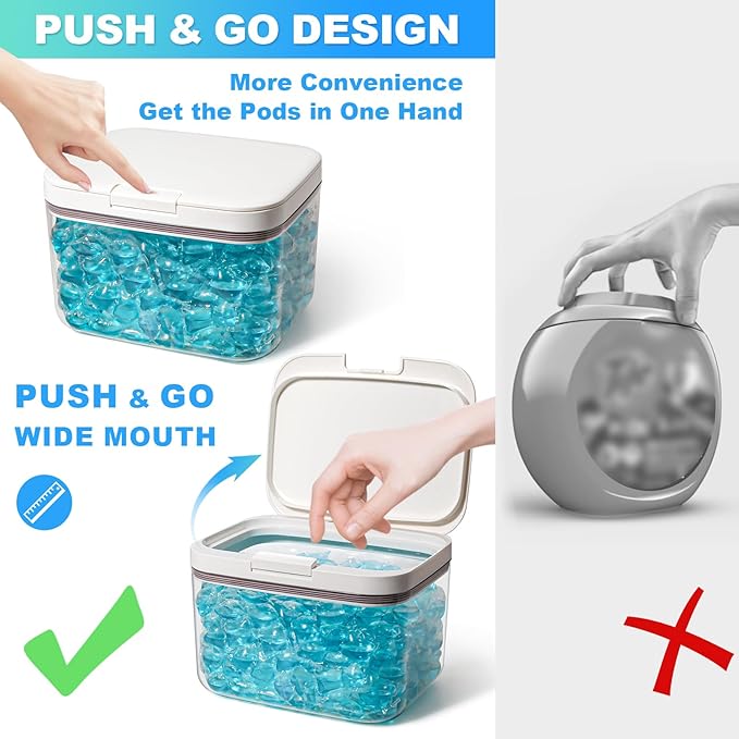 Dryer Sheet Holder and Laundry Pods Container, 2 Pack 2.96 qt. / 95 fl oz Powder Dispenser for Room Organization Decor, Plastic Pod Beads Detergent Storage