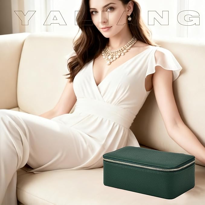 Travel Jewelry Box,Jewelry Travel Organizer for Women Girl,Travel Jewelry Case with 12pcs Velvet Jewelry Pouches for Necklaces Rings Earrings Sorting Storage（Black Green）