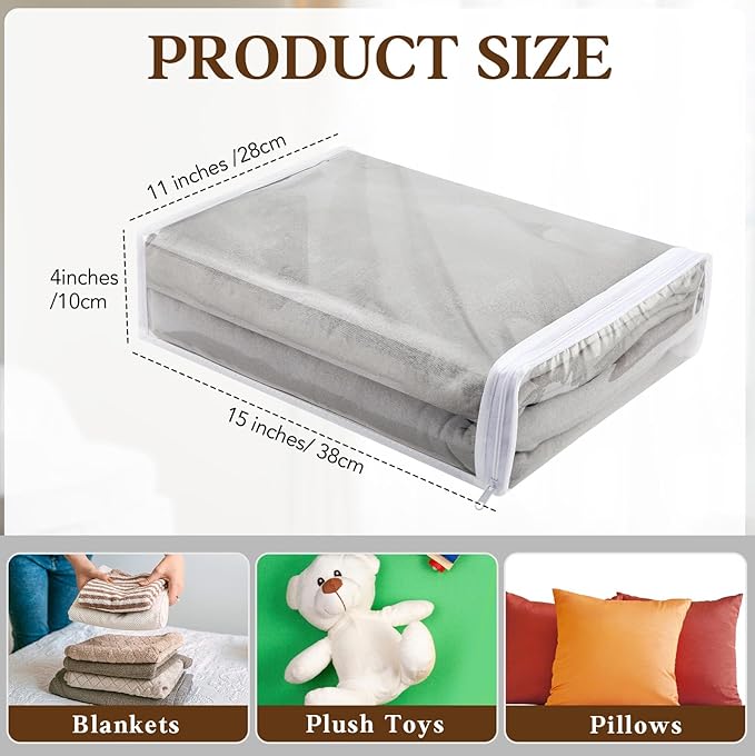 Riakrum 50 Pack Clear Zippered Storage Bags, 15x11x4 inches, Vinyl Plastic Sweater Sheet Organizers Storage Bags, PVC, for Clothes, Sheet, Blankets, Fabrics Organizers (White)