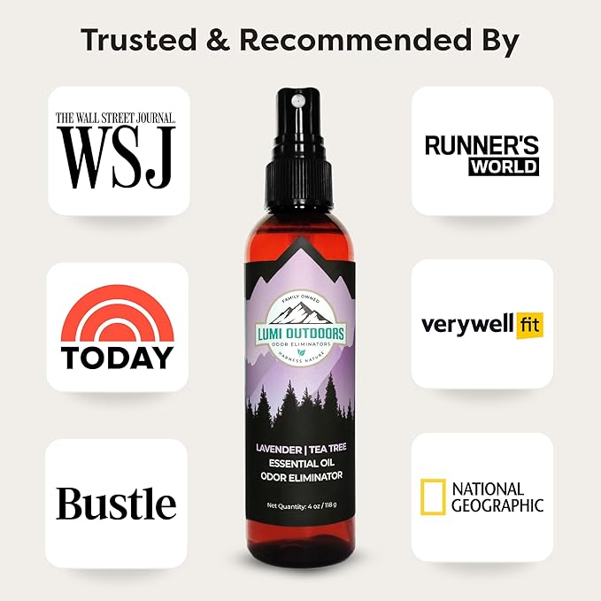 Lumi Outdoors Natural Shoe Deodorizer Spray 3 Pack Bundle - Lemon Eucalyptus, Citrus Tea Tree, Lavender Tea Tree