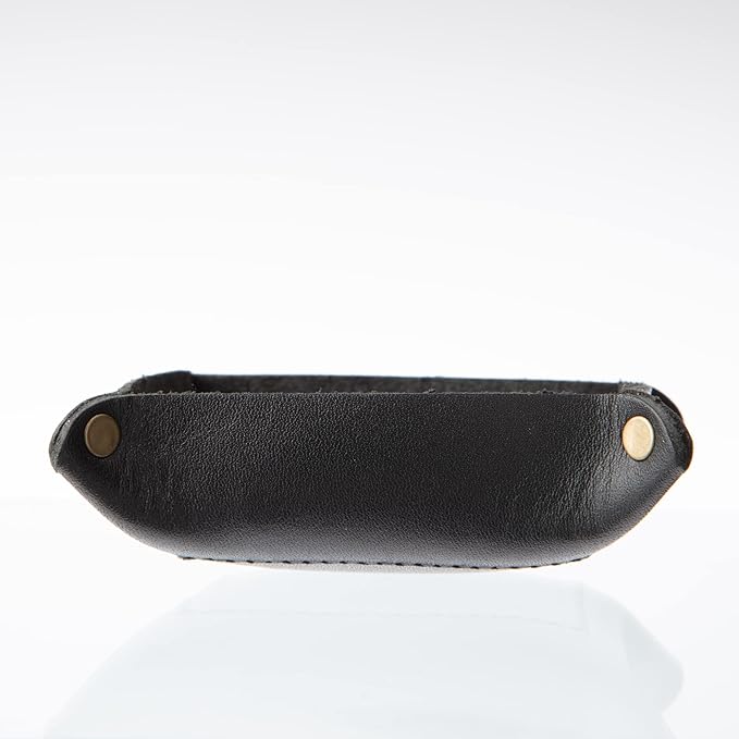 USA Handmade Premium Leather Valet Tray, Jewelry Organizer With Brass Rivets (Ebony Black, Mini)