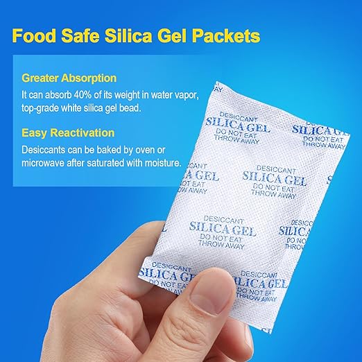 Moisture Absorbers – 100 Gram 12 Packs Silica Gel Packets, Desiccant Packs for Storage, Food Safe Desiccant for Foods, 3D Filaments, Electronics, Tools, Safes