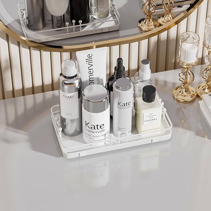Bathroom Vanity Tray for Toiletries Makeup Perfume Candle Toilet Tank, Kitchen Tray for Soap Dispenser Spice Salt, Small Tray for Countertop Decor Coffee Nightstand 7.9”x4.4” White