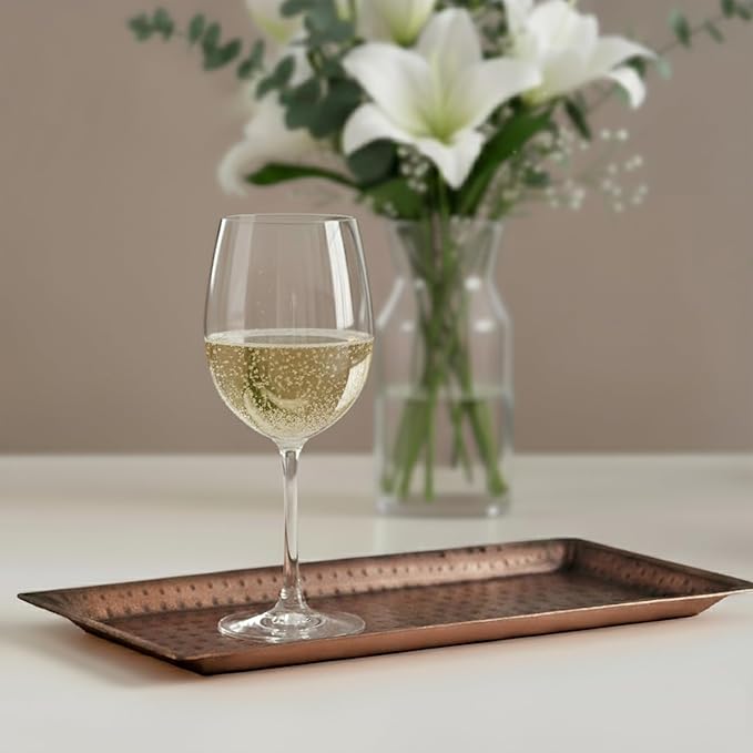 Monarch Abode Decorative Tray – 12-Inch Hand Hammered Antique Copper Metal Bathroom Tray Countertop Vanity Trays Organizer, Perfume Plate for Dresser, Kitchen Countertop Small Fruit Platter, Pack of 2