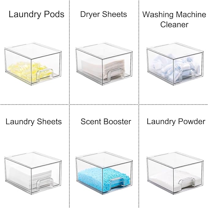 3P Laundry Container and Dryer Sheet Holder Set, Laundry Room Organization and Storage, Dishwasher Pods Holder, Clear Dispenser and Box Set