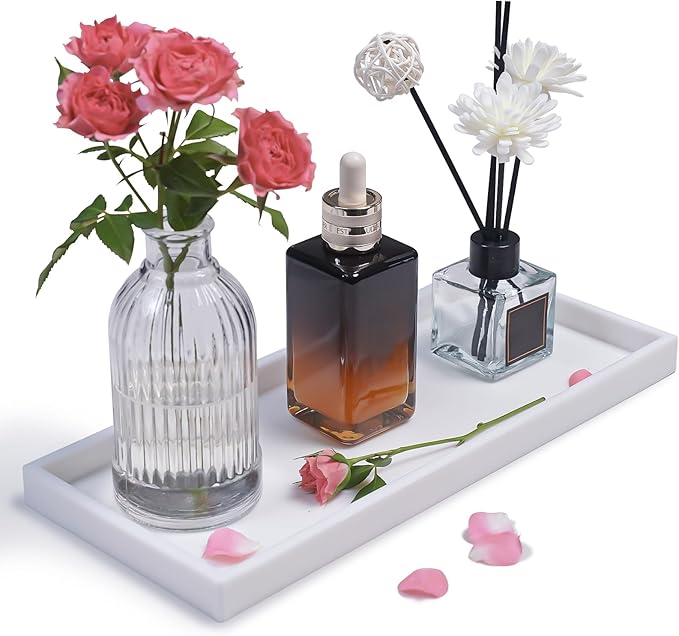 Bloss Counter Tray Set for Bathroom/Kitchen - 11.8" Silicone Tray for Kitchen Countertop, Soap and Sponge Holder, Bathroom Vanity Traty for Perfume, Jewelry, Candle, Key Tray