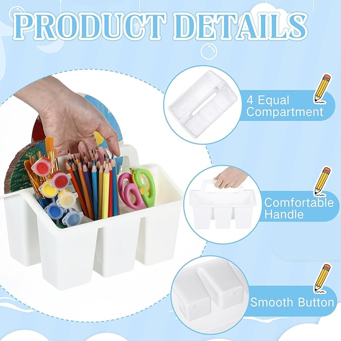 WILLBOND 12 Pcs Classroom Storage Caddies Stackable Utility Caddies with 4 Compartment Plastic Caddy with Handle Portable Storage Bins Organizers for Kids Schools Art Craft Supplies(White)