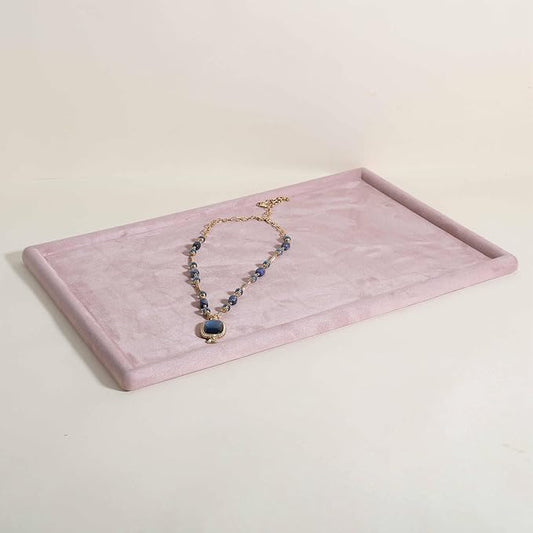Rectangle Jewelry storage organizer plate, Velvet Jewerly display tray, Empty showcase tray for Necklace Bracelet Ring Earring【Pink-Large, 17.7 x 11.8 in 】