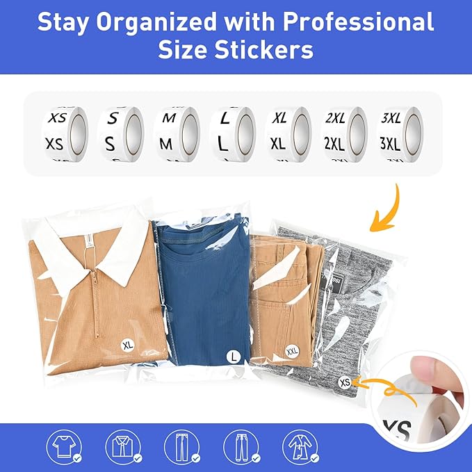 BoxLegend Shirt Folder Board with 11x14 T Shirt Bags 100 PCS and 7 Sizes Stickers 3500 PCS Clothes Folding Board Bags for Small Business