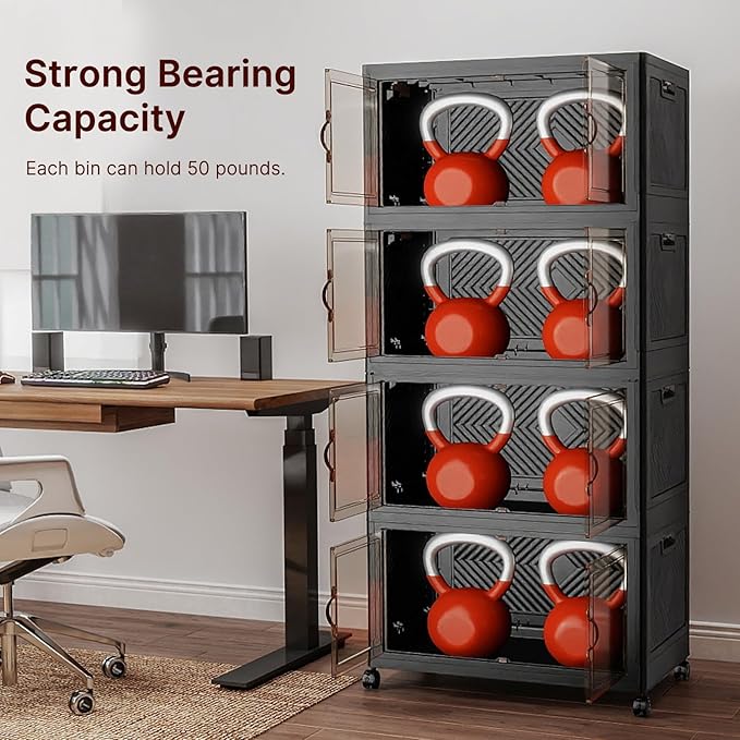 Extra Large Stackable Storage Bins with Lids & Wheels & Door, 448QT-112QT/28GAL*4Pack Foldable Collapsible Closet Organizers, Plastic containers drawers for bedroom Dorm