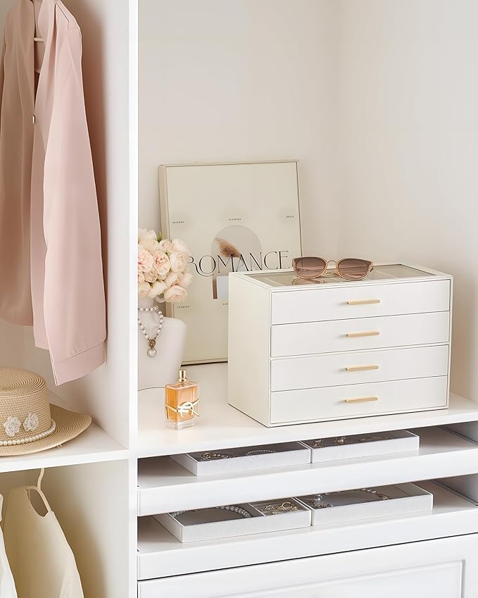 Lolalet Beige Sunglasses Storage Box for Women, Eyewear Eye Glass Organizer with Clear Top Lid Display Holder Case