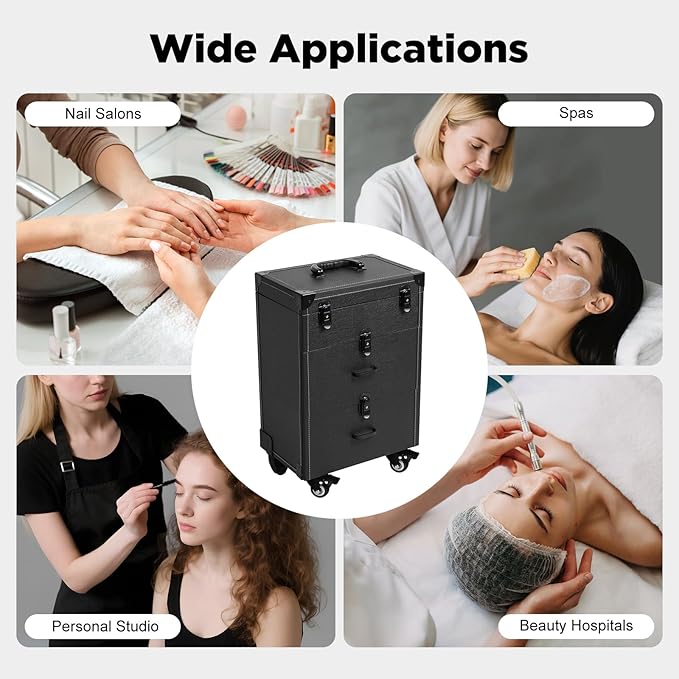 Rolling Makeup Case, Professional Cosmetic Train Case Trolley Roll Travel Box Large Capacity Salon Travel Case for Makeup Artist, Hairstylists, Nail Tech Makeup (Style 2)