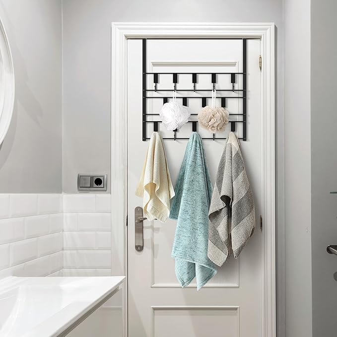 Over The Door Hooks for Hanging, 14 Hook Over Door Hanger and Towel Rack for Bathroom