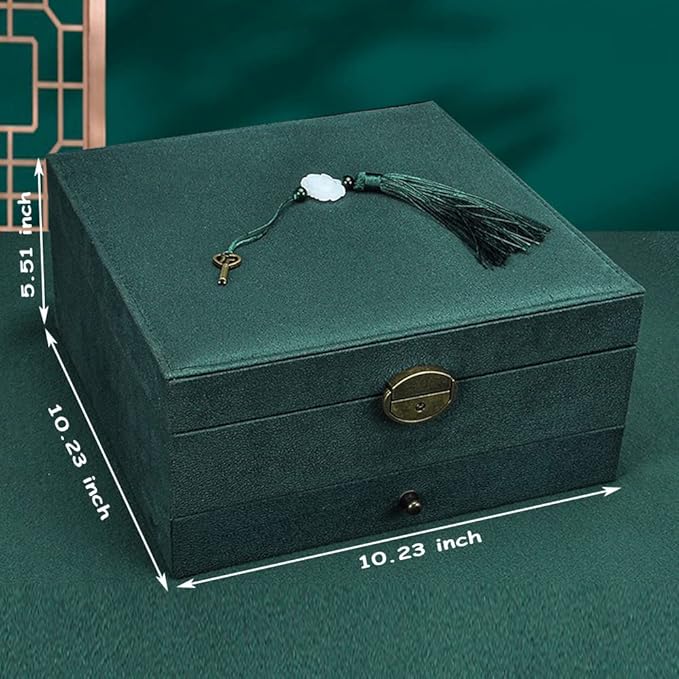 Jewelry Organizer 5 Layers Velvet Square Jewelry Box Women Necklace Ear studs Display Bangles Large Jewelry Storage Case Drawer GY306 (blackish green)
