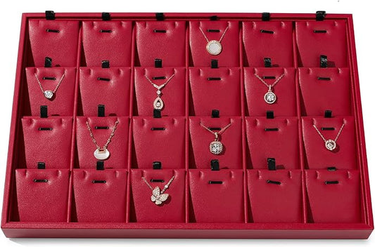 Red Leather Jewelry Tray Necklace Display Tray Jewelry Drawer Organizer Necklace Bracelet Holder Organizer Tray Stackable Jewelry Trays for Necklace Bracelet Pendant (Red