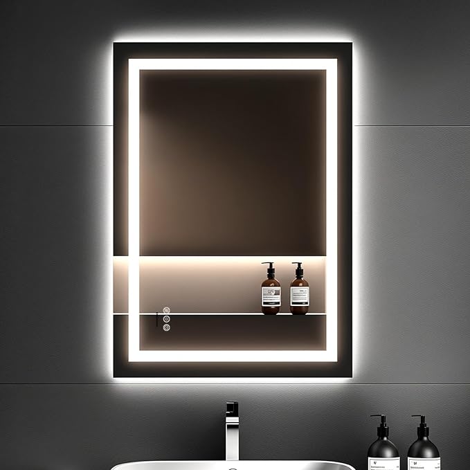 36x24 LED Bathroom Mirror with Lights – Anti-Fog, Dimmable, Backlit & Front Lit Lighted Vanity Mirror for Wall – Smart Bathroom Mirror with Memory Function, Shatterproof Tempered Glass