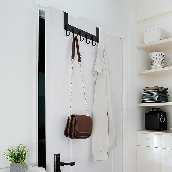WEBI Over The Door Hook for Hanging Door Hanger:Over Door Towel Rack,Door Coat Hanger Over The Door Coat Rack for Towels,Clothes,Back of Bathroom,Black