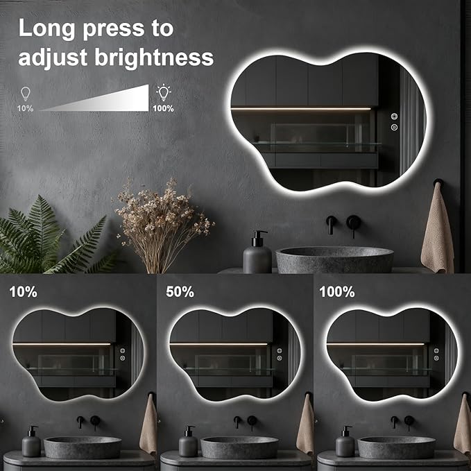 Asymmetrical Lighted Mirror for Bathroom,Modern LED Vanity Mirror with Backlit,Fog-Free,Tri-Color Dimmable Lighting with Memory Function,Hardwire Ready [Horizontal/Vertical] 35" H x 25" W