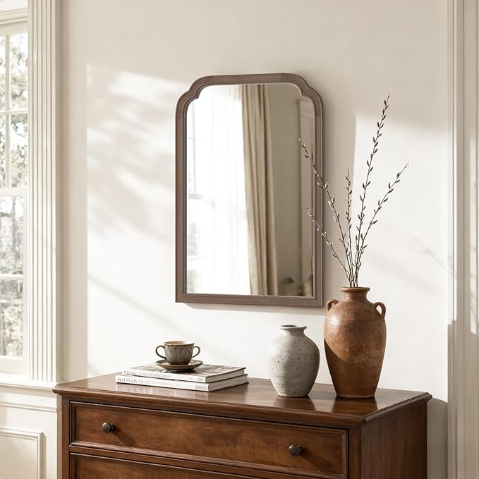 HOMECOOKIN Wood Bathroom Mirrors for Wall Mounted, 20" x 30" Rustic Wood Frame Wall Mirrors Decorative for Living Room or Bedroom Vanity Mirror (Walnut) B