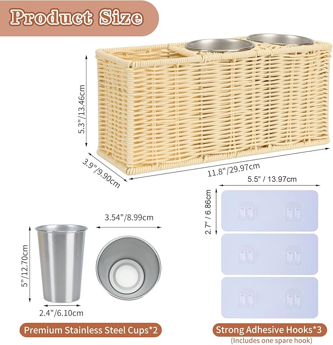 Hair Tool Organizer,Wall Mount Curling Iron Holder,Waterproof Wicker Hot Tools Organizer for Hair Dryer,Flat Irons,Curling Wands,Straighteners Storage,in Cabinet,Bathroom,Vanity (Nature)