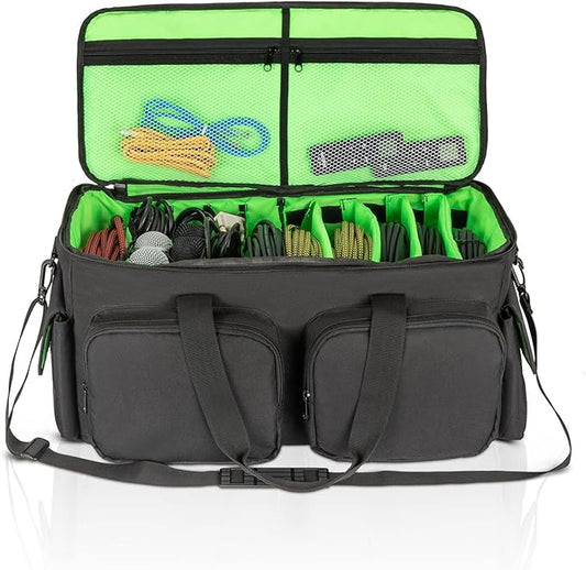 SAVIOUR DJ Cable File Bag, Detachable Padded Bottom and Adjustable Dividers, Stores Music, Audio, and Visual Cabling, Portable Travel Storage and Studio Organization (Green)