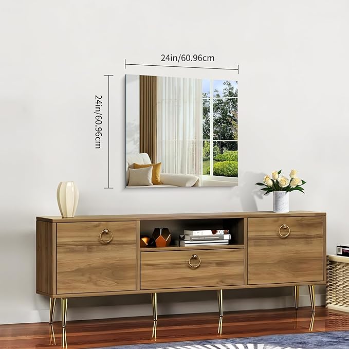 CILIBER Frameless Mirror, 24x24 inch Square Bathroom Mirrors for Wall, Upgraded Shatterproof Vanity Mirror Over Sink with Polished Edge for Bathroom,Bedroom,Living Room and Entryway