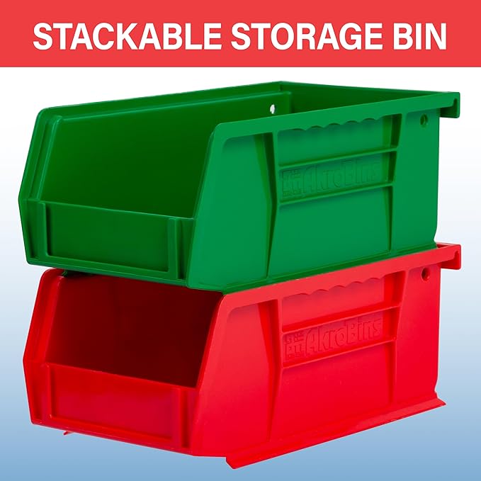 Akro-Mils 30220 AkroBins Plastic Storage Bins, Space-Saving Stackable Bins for Garage, Pantry, Craft Organization, 7-" x 4-" x 3-", Yellow, 24-Pack