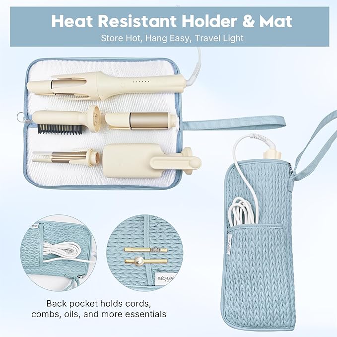 Hair Tools Organizer Bag Heat Resistant Mat Case Hot Tools Travel Bag Portable Flat Iron Pouch Case for Hair Straighteners, Curling Irons, Flat Irons and Hot Styling Tools (Blue)