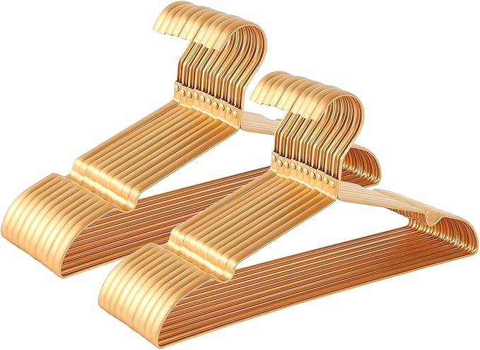16.3" Premium Aluminum Coat Hangers, Extra Smooth & Durable Metal Shirt Dress Hanger, Light & Sturdy Metal Rack for Jacket Trouser Pant Slack, 20 Pack, Gold