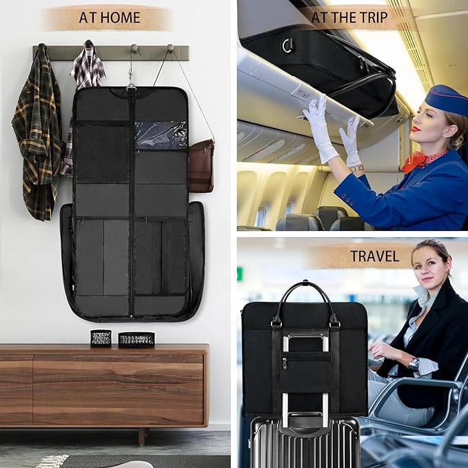 Garment Bag Travel Large Carry On Suit Bag with Strap for Business Hanging Suitcase Luggage Bags for Men Women (Black)