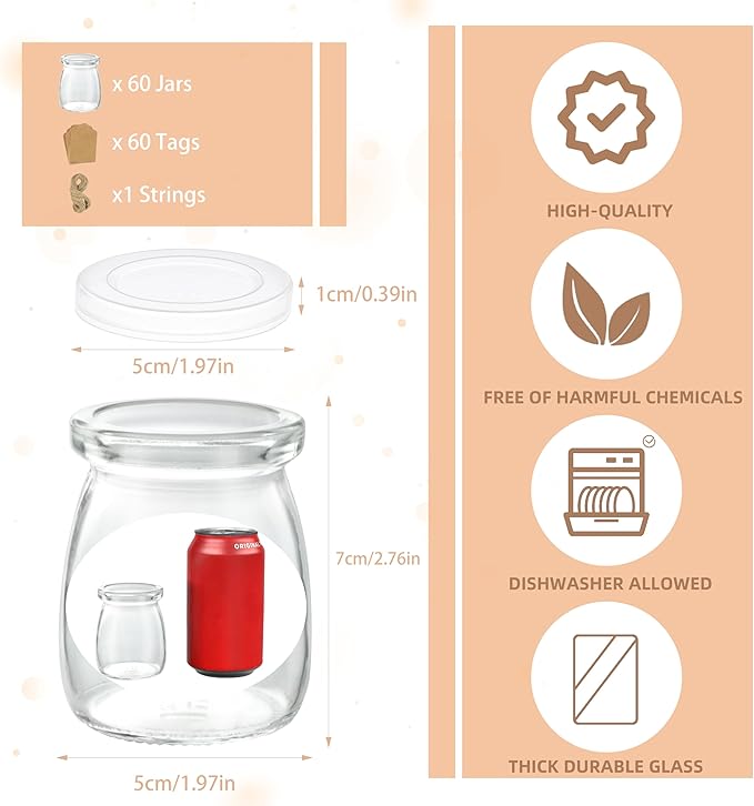 ihomecooker Mini Pudding Jars 60Pack, 3.4 oz Glass Favor Jar with Lids, Candle jars,Yogurt Containers with Lids, Mason Jar,Bath Salt Jars Wedding Favors Honey Pot