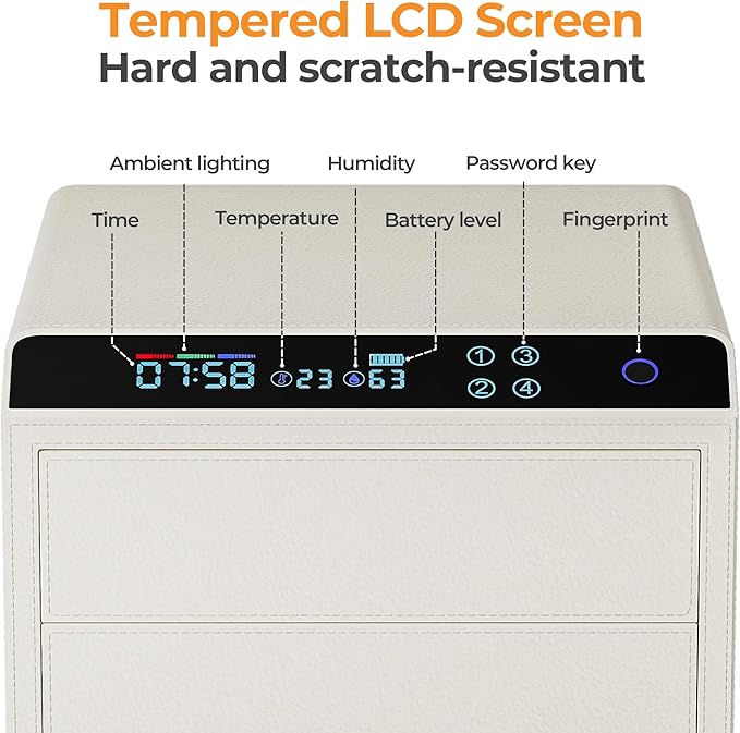 Jewelry Box with Fingerprint and Password Lock, Large Capacity Dual Drawer Storage Organizer for Necklaces, Rings, Bracelets, Watches, 15.98x13.98x9.45 Inches, 4 Smart Unlocking Methods,Beige