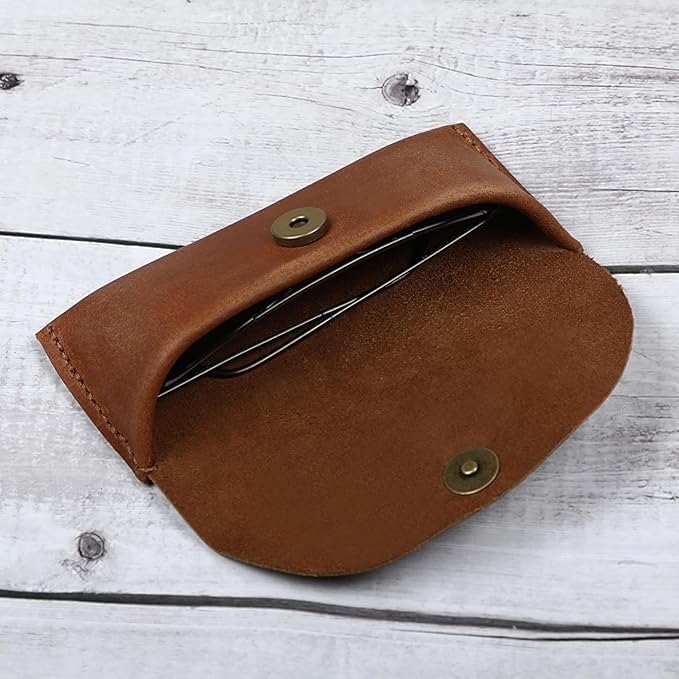 Leather Sunglasses Case Genuine Leather Eyeglass Case Soft Glasses Pouch Reading Glasses Case for Men & Women