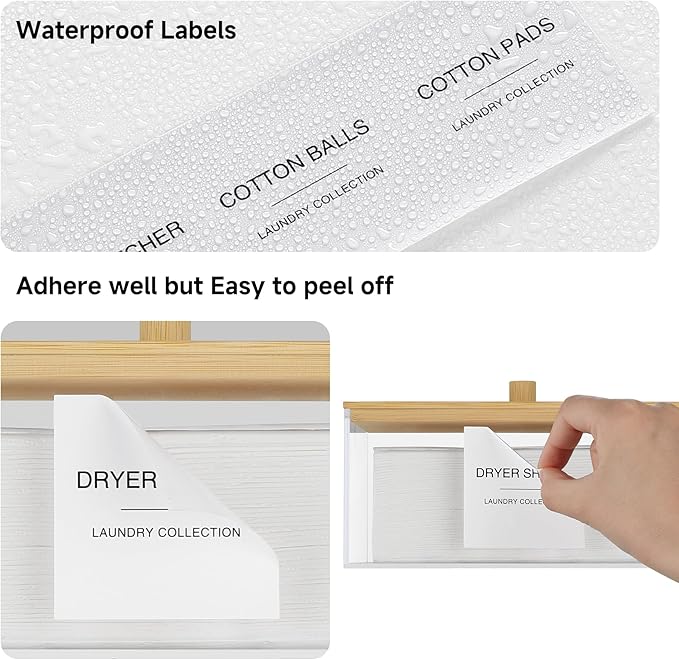 TIPGO Acrylic Dryer Sheet Holder with Lid, Clear Laundry Sheets Container with 27 Labels, Laundry Pods Storage for Laundry Room Organization