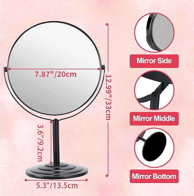 Schliersee 3X Magnifying Vanity Makeup Mirror Double Sided 7 Inch 1X/3X Magnification Tabletop Mirror, Black