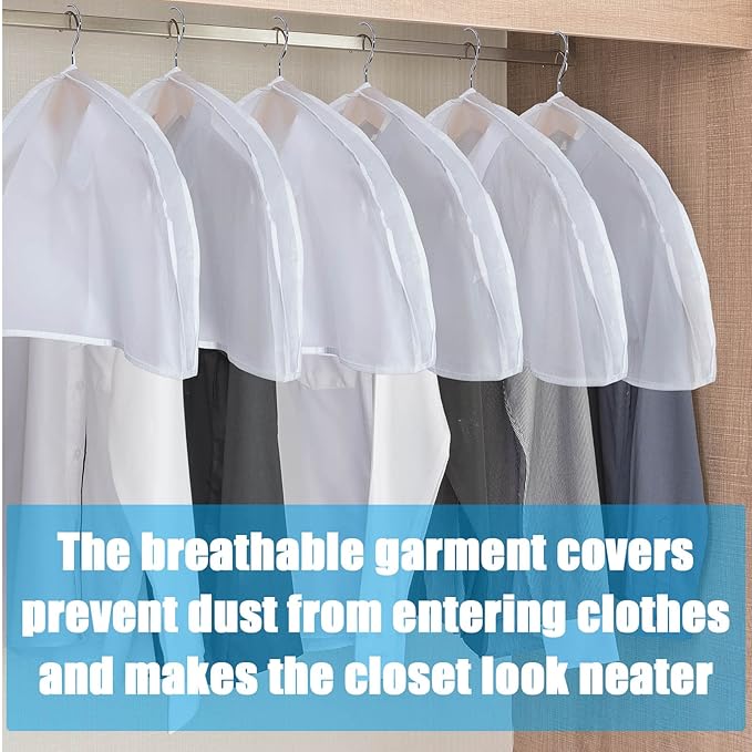 Patelai 80 Pcs Shoulder Covers for Hanging Clothes 24 x 12 x 2 Inches Plastic Garment Dust Covers Protectors with 2" Gusset for Closet Storage Suit, Coats, Jackets, Dress Closet Storage