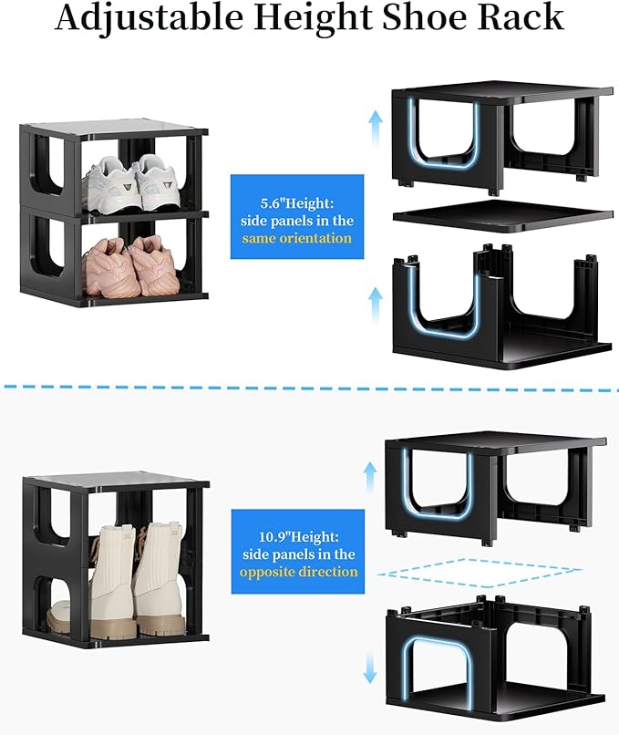 HAIXIN Shoe Organizer Rack for Small Spaces 5 Tier Plastic Vertical Narrow Shelves for Closet Black Shoe Holder, Stand for Entryway Storage Boots Organizer Stackable Cabinet