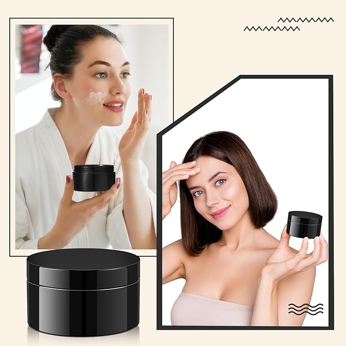 Dandat 24 Pcs 8 oz Plastic Jar Container with Lid and Label Refillable Empty Round Black Pet Cosmetic Sample Slime Containers for Lotion, Cream, Ointments, Body Butter, Makeup, Travel Storage