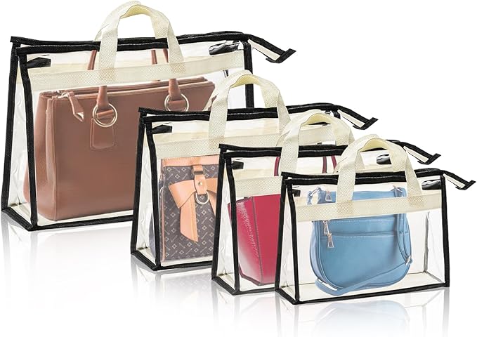 Peohud 12 Pack Clear Handbag Storage Organizer, Dust Bags for Handbags, Transparent Purse Organizer for Closet, Hanging Handbags Dust Cover Bags with Zipper, Handles and Hooks