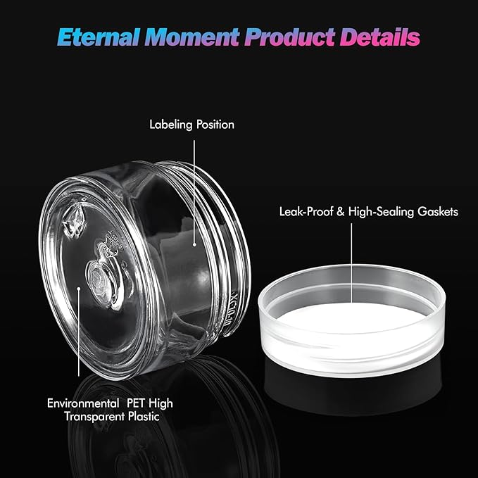 Eternal Moment 36 Pack 1 OZ Plastic Jars Round Clear Cosmetic Container Jars with Clear Lids, Perfect for Lotion, Slime，Cream, Ointments, Makeup, Eye Shadow, Samples, Pot, Travel Storage