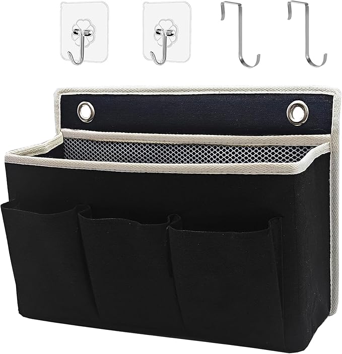 Wall Hanging Organizer Bag/Hanging Baskets with Large Mesh Compartment & 3 Pockets，Over the Door Organizer Space Saving Storage for Bedroom,RV Camper, Closet (Black-1pack)