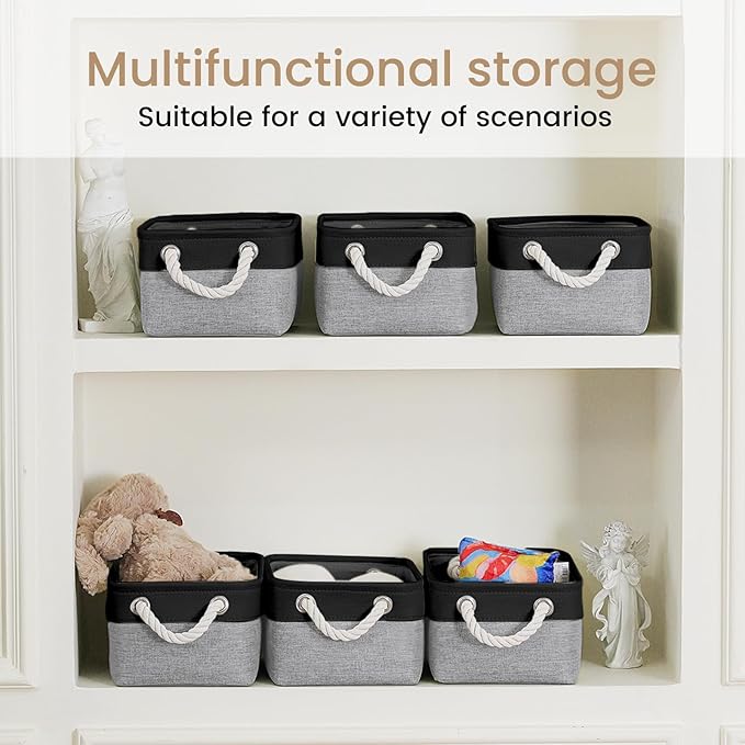 Storage Baskets for Shelves 11.8x7.9x5.2 Inch, Foldable Fabric Storage Bins with Handles, Small Storage Baskets for Organizing Closet, Office, Home Organization (1-Pack, Black&Gray)