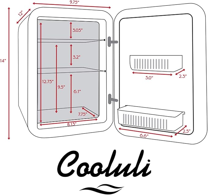 Cooluli 15L Mini Fridge for Bedroom - Car, Office Desk & College Dorm Room - 12V Portable Cooler & Warmer for Food, Drinks, Skincare, Beauty, Makeup & Cosmetics - AC/DC Small Refrigerator (White)