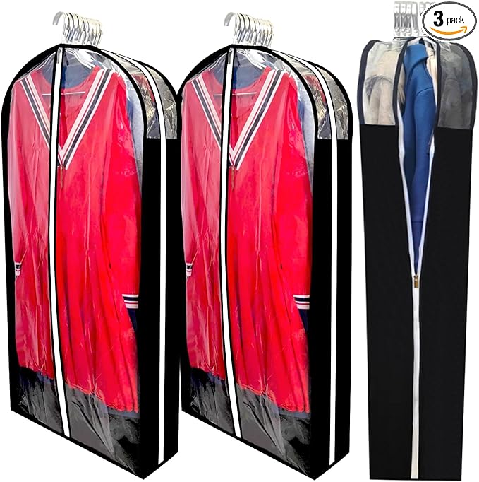 Dress Bags for Gowns Long with 6.3" Gusset, 50" Clear Long Garment Bags for Hanging Clothes, Dresses Covers and Side Zipper Protector for Storage, Overcoat, Trousers, Sweater, 3 Packs