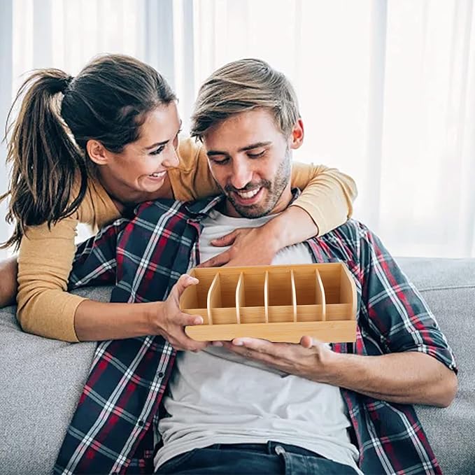 GTI Belt Organizer, 6 Compartments Belt Organizer for Closet and Drawer, Bamboo Display Case for Tie and Belt, Belt Storage Organizer for Men Women (Wooden)