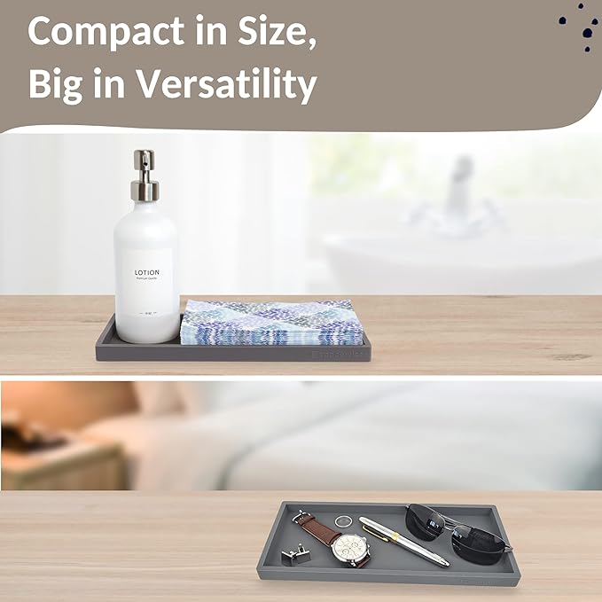 Countertop and Vanity Tray - 11.7" Silicone Bathroom Tray Countertop, Dish Soap Trays for Kitchen Counter, Sink Organizer Caddy Accessories, Toilet Plant Shower Makeup Mat Oil Holder