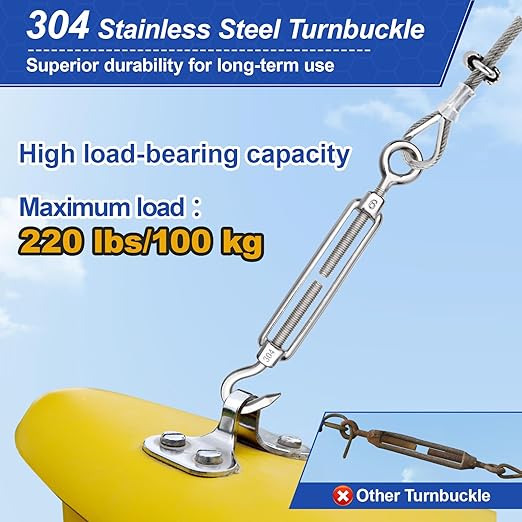 TooTaci 3/16 Wire Rope Kit, 200ft Vinyl Coated Stainless Steel Cable(1/8 Steel Core Overmolded to 3/16 Coated Cable), M6 Turnbuckles for Cables Wire, String Light Hanging, Deck Railing, Shade Sail