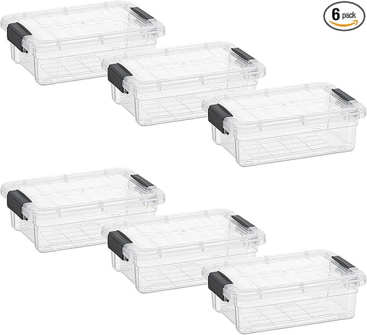 Superio Clear Storage Boxes with Lids, 1.27 Quart Plastic Container Bins for Organizing, Stackable Crates, BPA Free, Non Toxic, Odor Free, Organizers for Home, Office and Dorm, 6 Pack