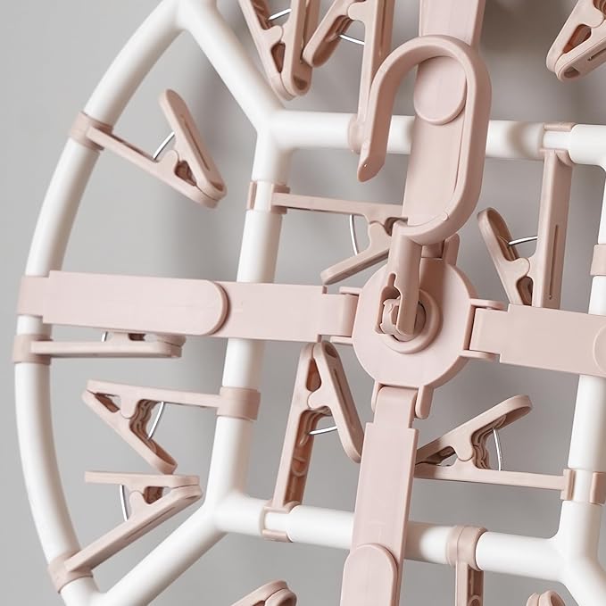 Clothes Drying Racks Foldable Clip Hangers Drip Hanger Plastic with 20 Drying Clips (Light Pink-Circle)
